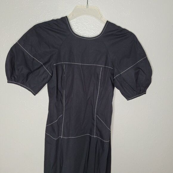 NWT Madewell Puff Sleeve Drop Waist Lightweight Cotton Midi Dress Black size 2 - Picture 4 of 10